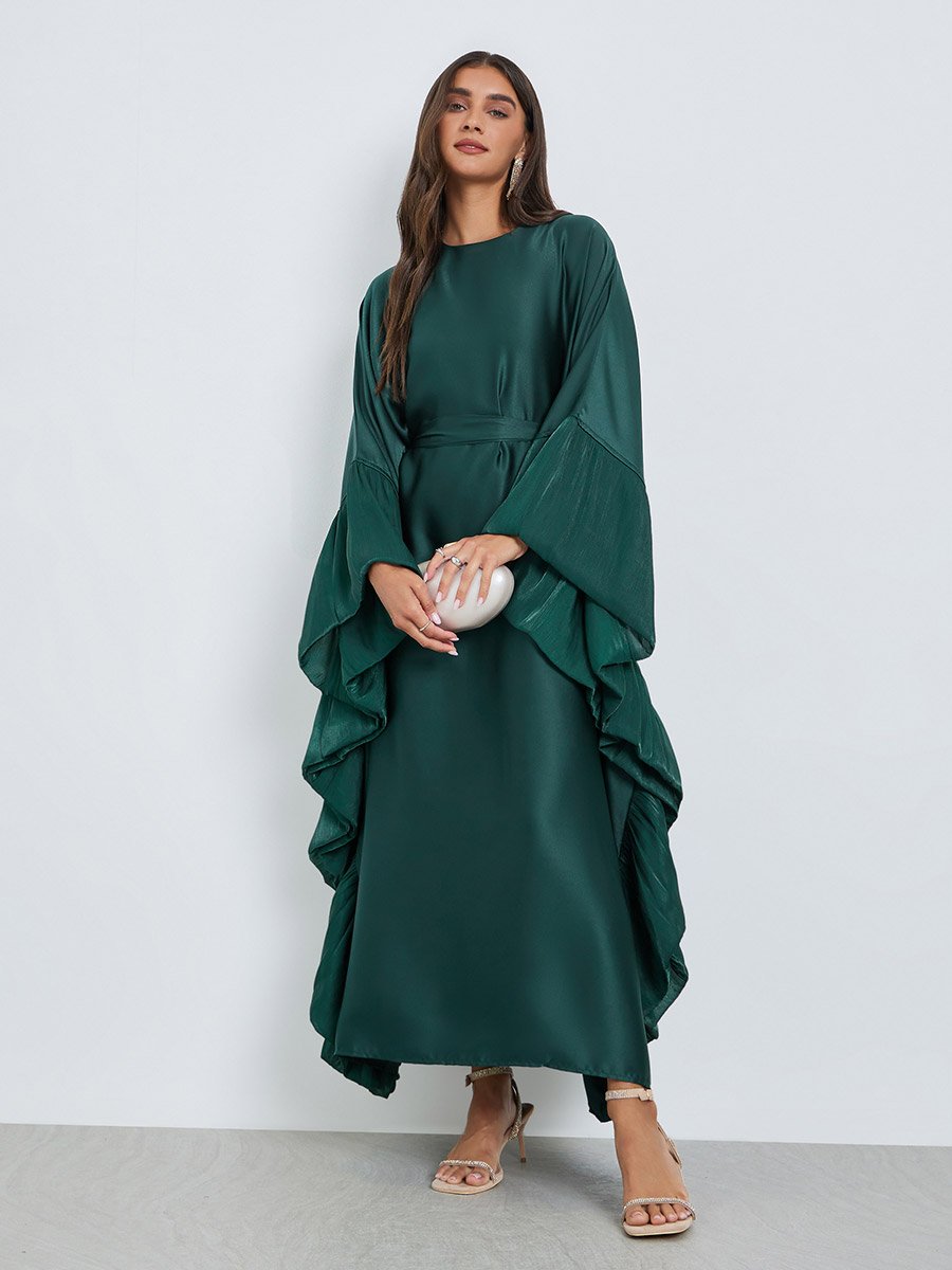 Emerald Green Long Sleeves Kaftan Maxi Dress For Women at Kuwait | Styli