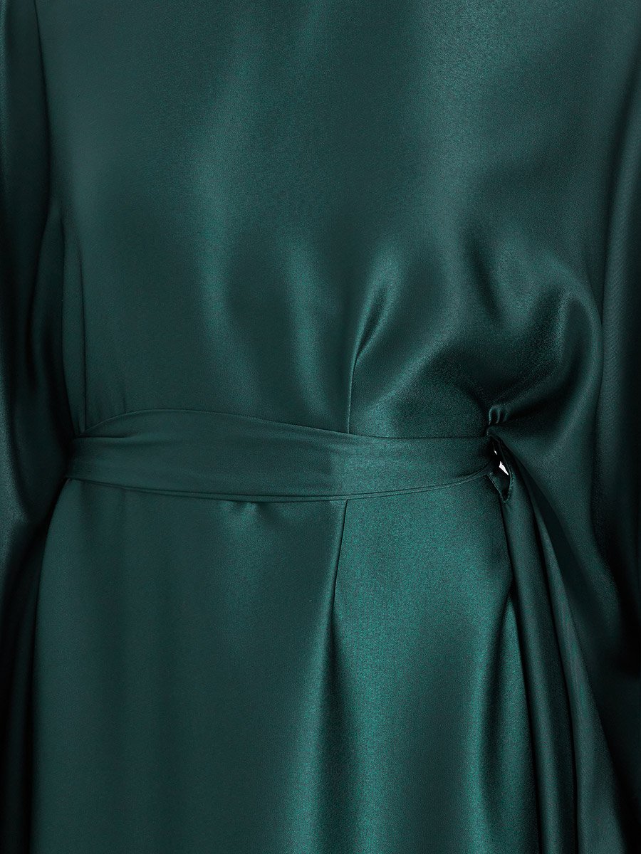 fitted lace wedding dress Long Rocky Shirt Dress Emerald Micro Satin main image 0