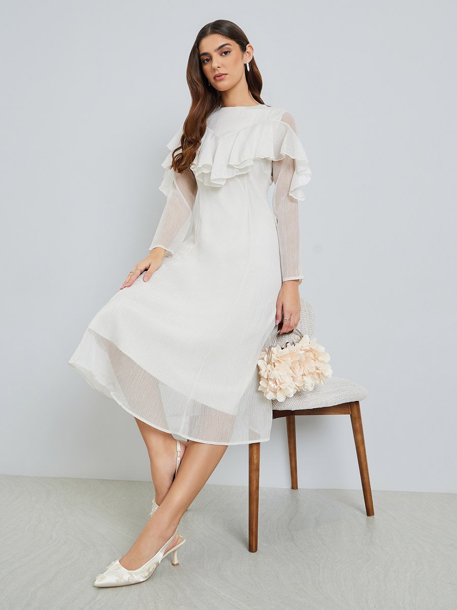 Off-White Ruffled Midi Dress