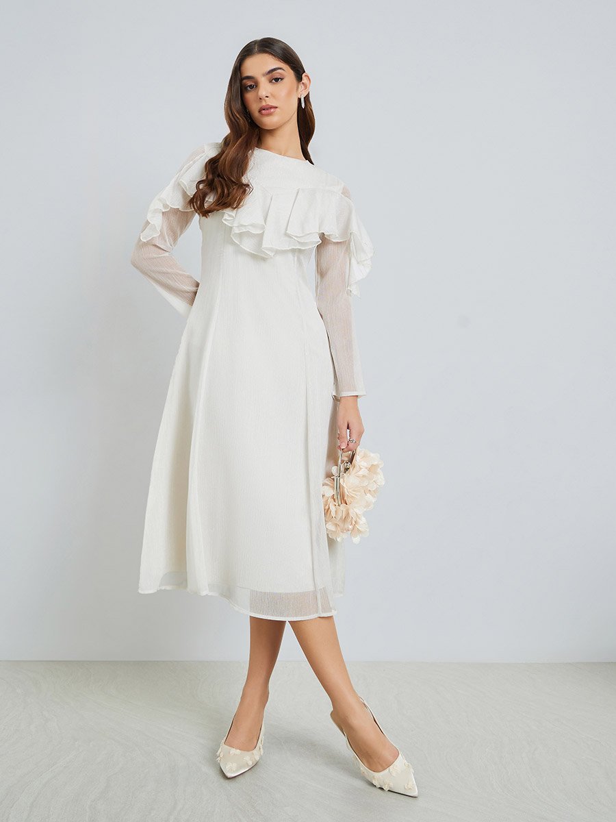 Off-White Ruffled Midi Dress