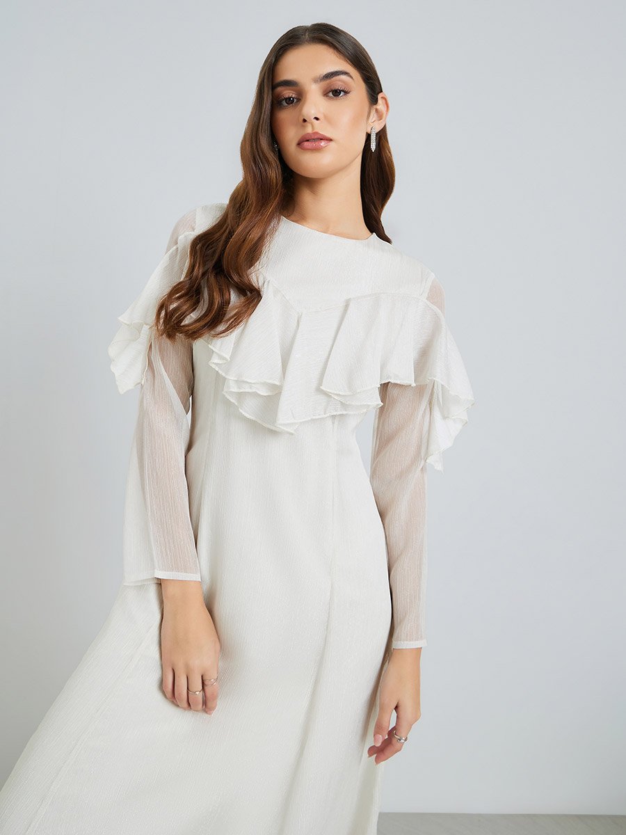 Off-White Ruffled Midi Dress