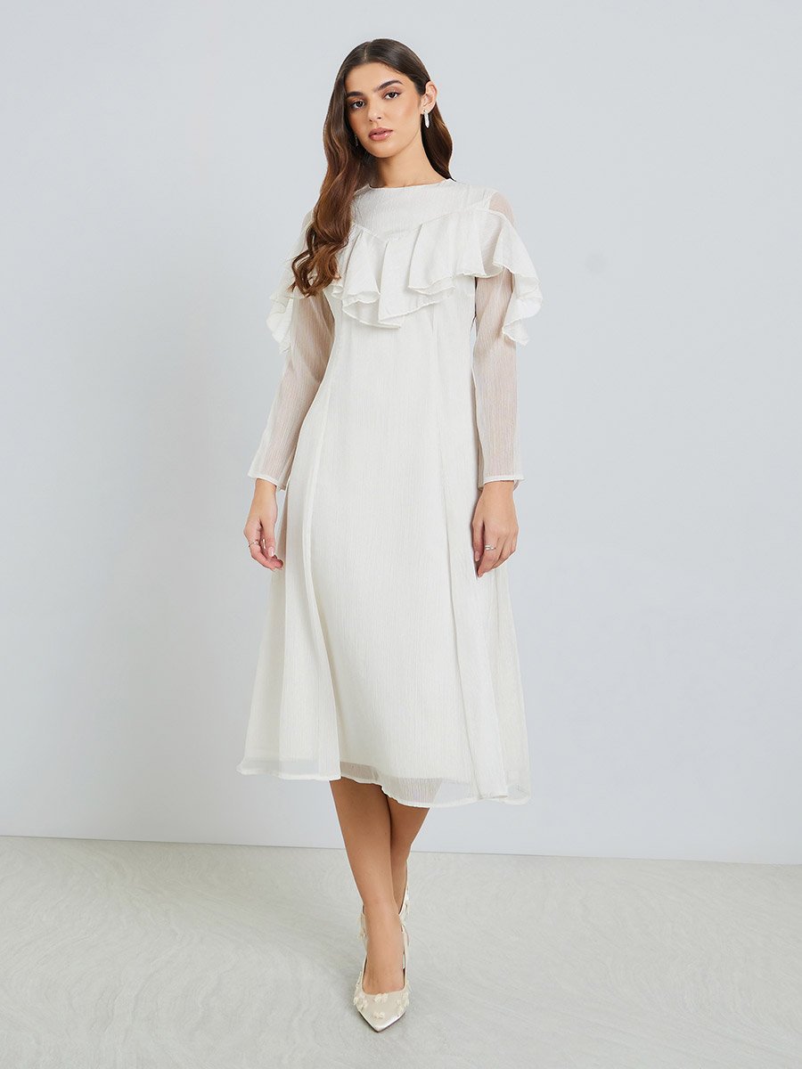 Off-White Ruffled Midi Dress