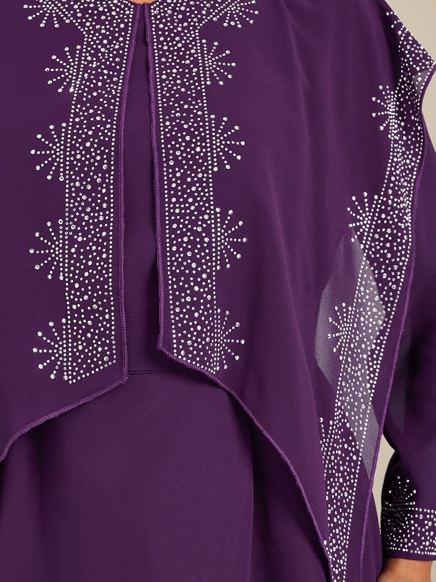 Purple Embellished Cape Maxi Dress