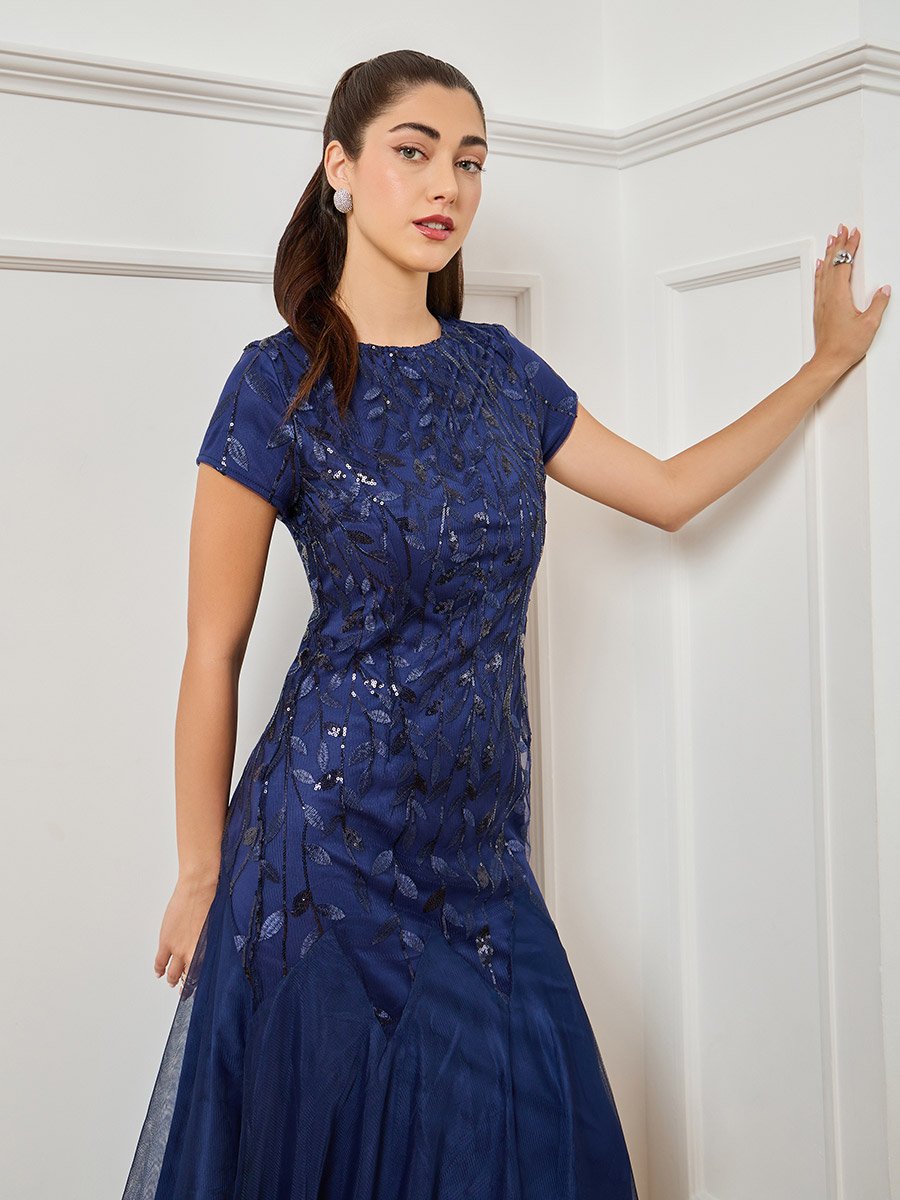 fit and flare midi dresses for women Elodie Floral Embroidered Mesh Skater Dress main image 1