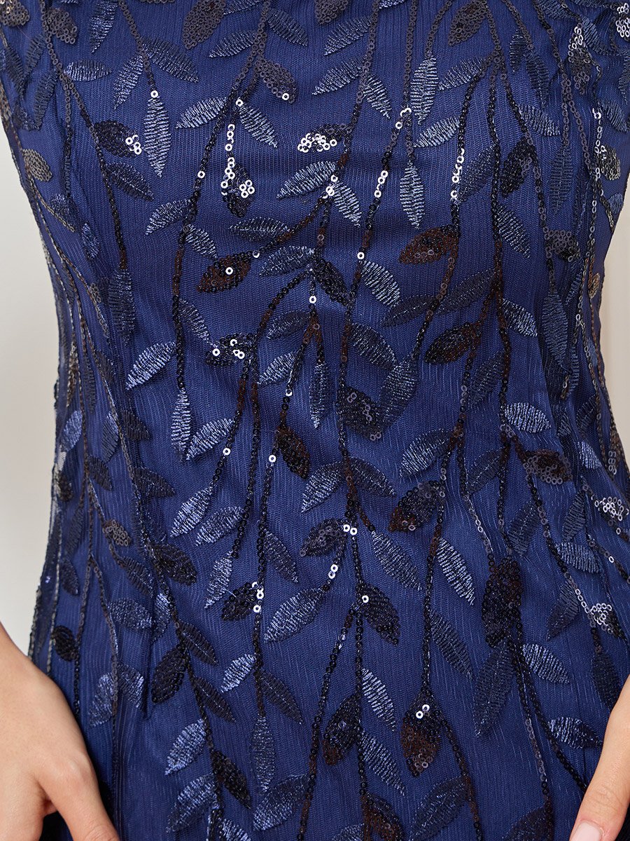 Women Navy Blue Embroidered Mesh A-Line Maxi Dress