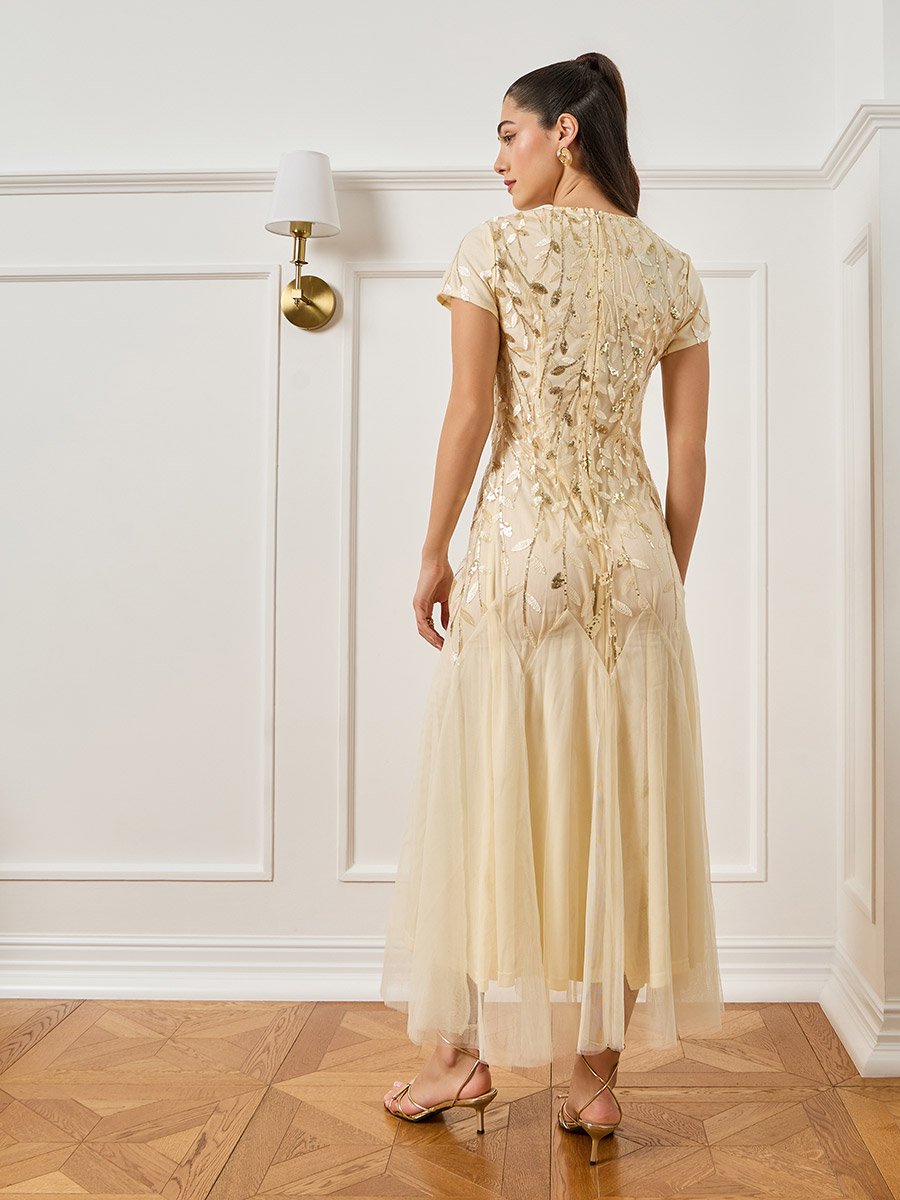 sachin and babi light blue dress Women Beige Embroidered Mesh A-Line Maxi Dress For Women at Bahrain