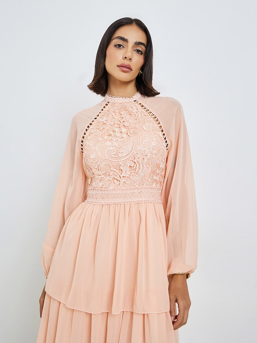 chinese dress ladies Farida Peach Lace Maxi Dress - US 18