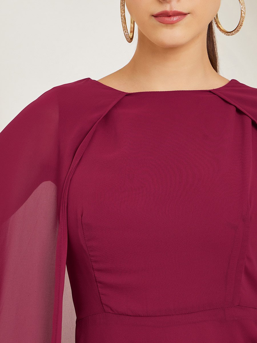 Red Cape Sleeve A-Line Maxi Dress