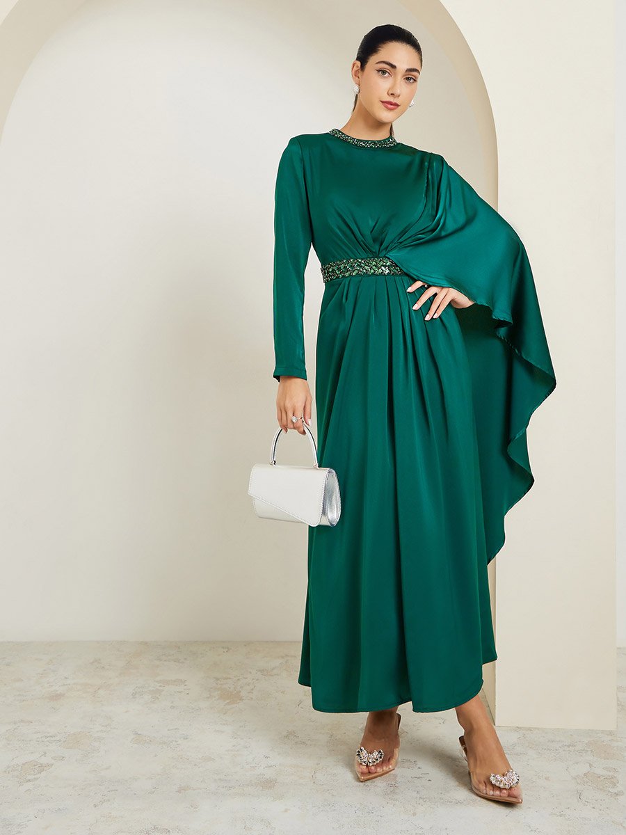 chinese dress ladies Emory Jersey Cape Maxi Dress / Chocolate | Meshki