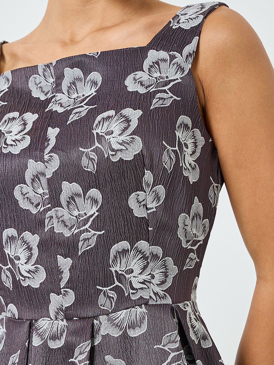 Grey Floral Jacquard Sleeveless Maxi Dress