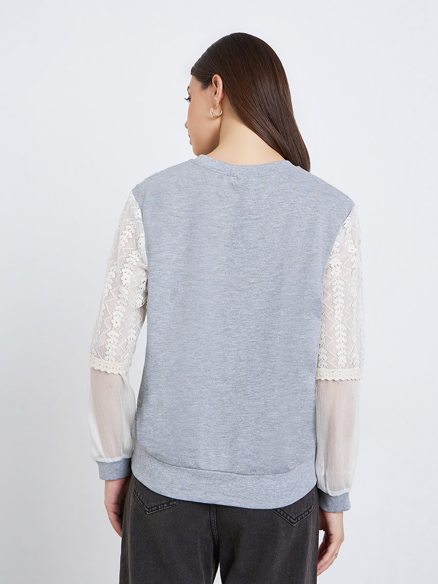 Women Lace Paneled Long Sleeve Blouse