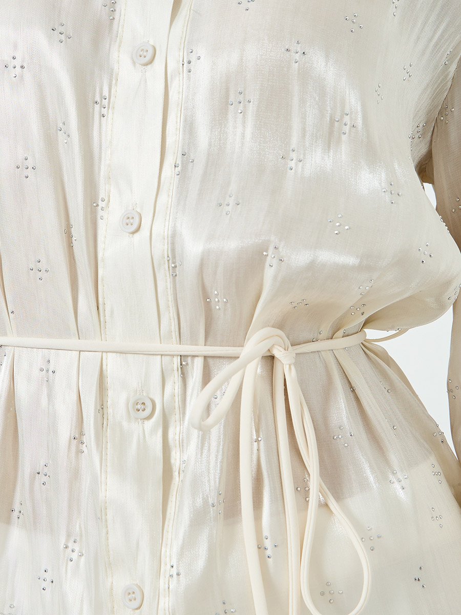 Off White Waist-Tie Embellished Shirt