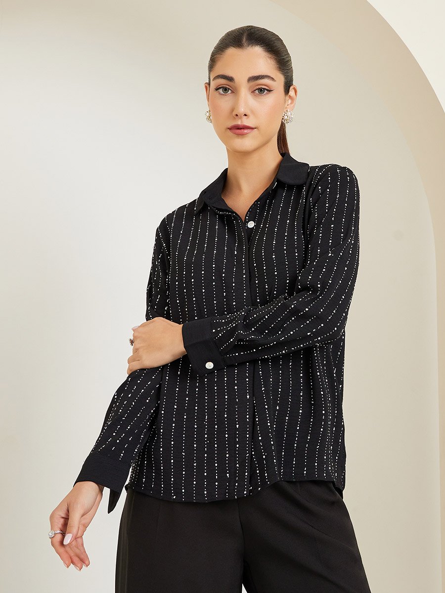 Black Embellished Long Sleeve Shirt