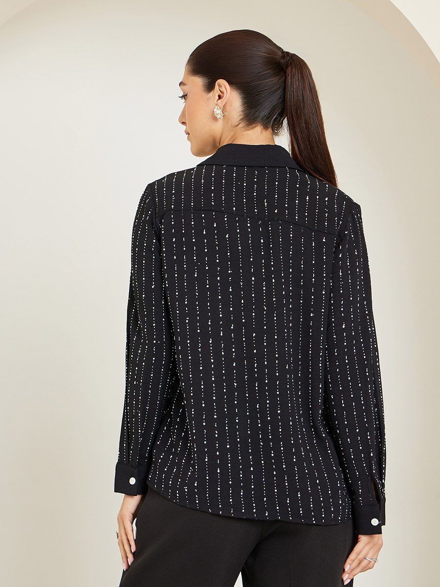 Black Embellished Long Sleeve Shirt