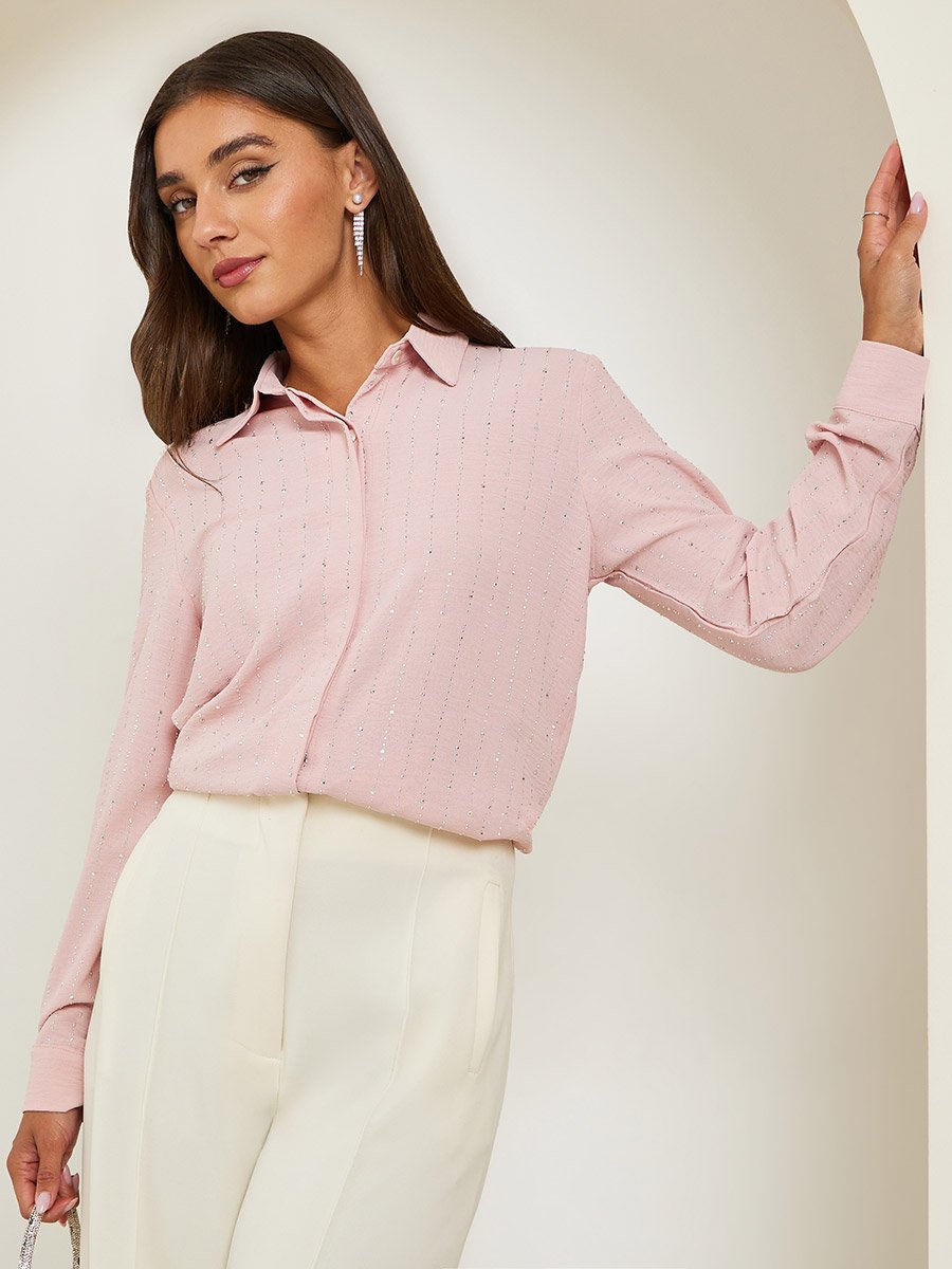 Pink Embellished Long Sleeve Shirt