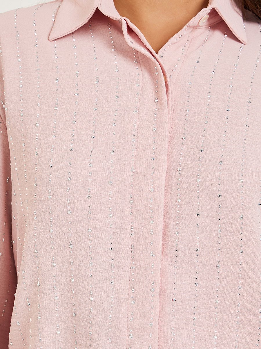 Pink Embellished Long Sleeve Shirt