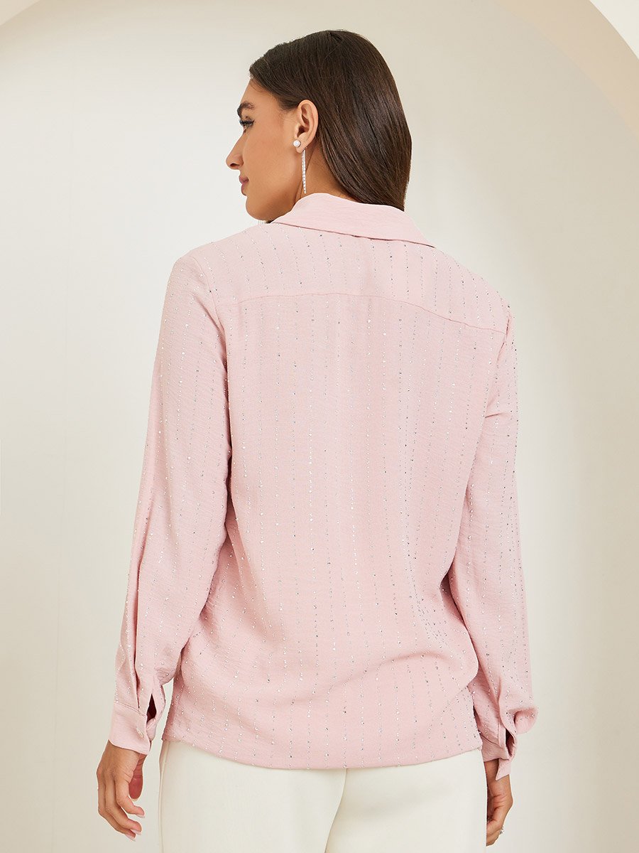Pink Embellished Long Sleeve Shirt