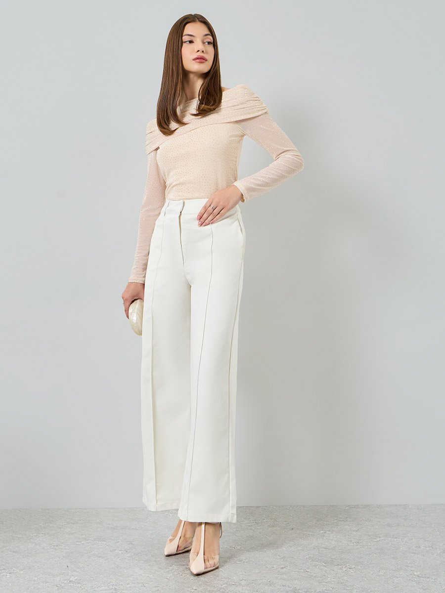 Cream Wide Leg Trousers