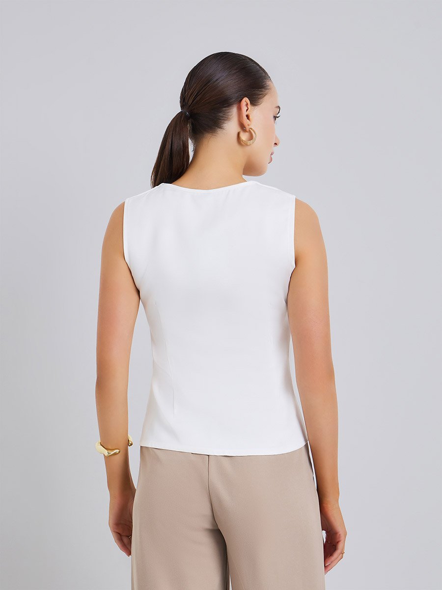 Women White Sleeveless Waistcoat