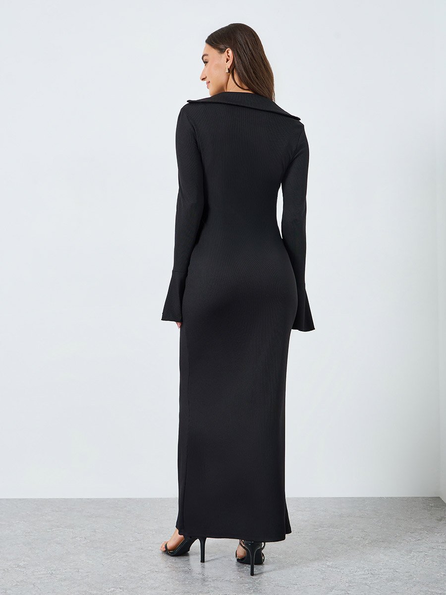 Women Black Textured Bodycon Maxi Dress