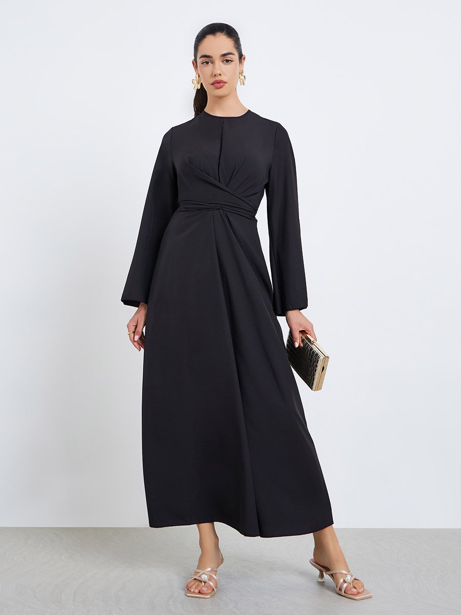 Women Black A-Line Wrap Midi Dress