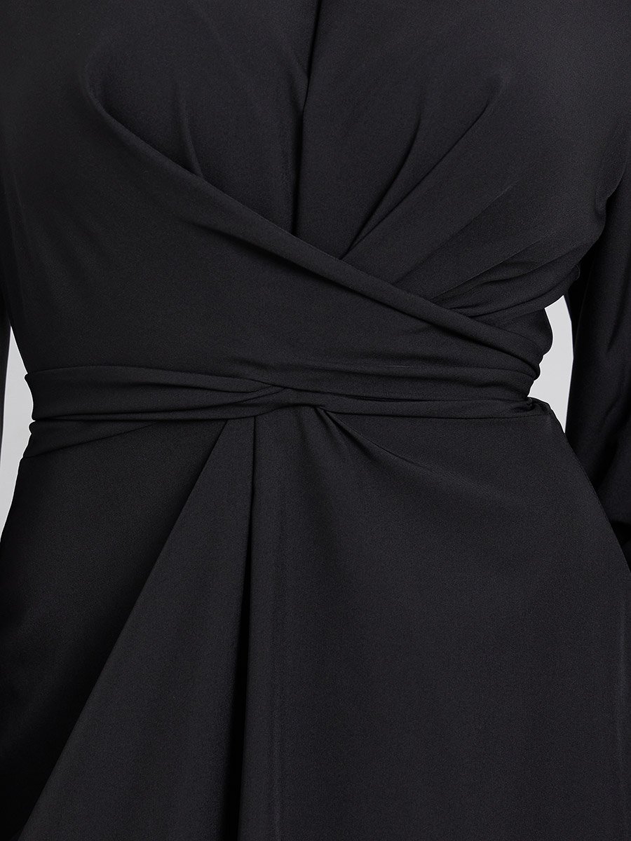 Women Black A-Line Wrap Midi Dress