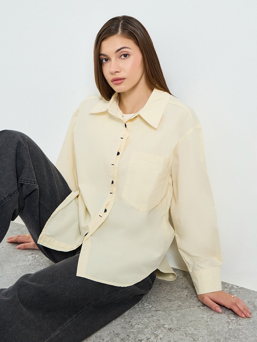 Women Yellow Long Sleeve Oversized Shirt