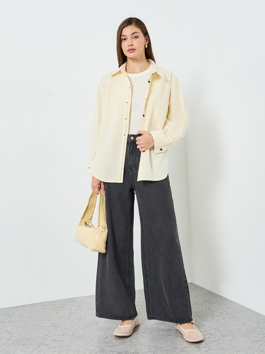 Women Yellow Long Sleeve Oversized Shirt