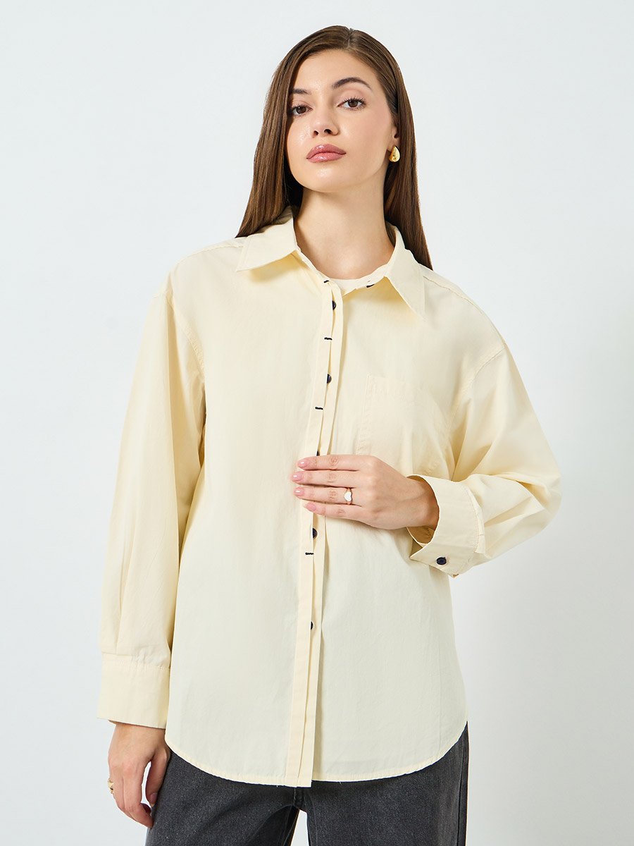 Women Yellow Long Sleeve Oversized Shirt