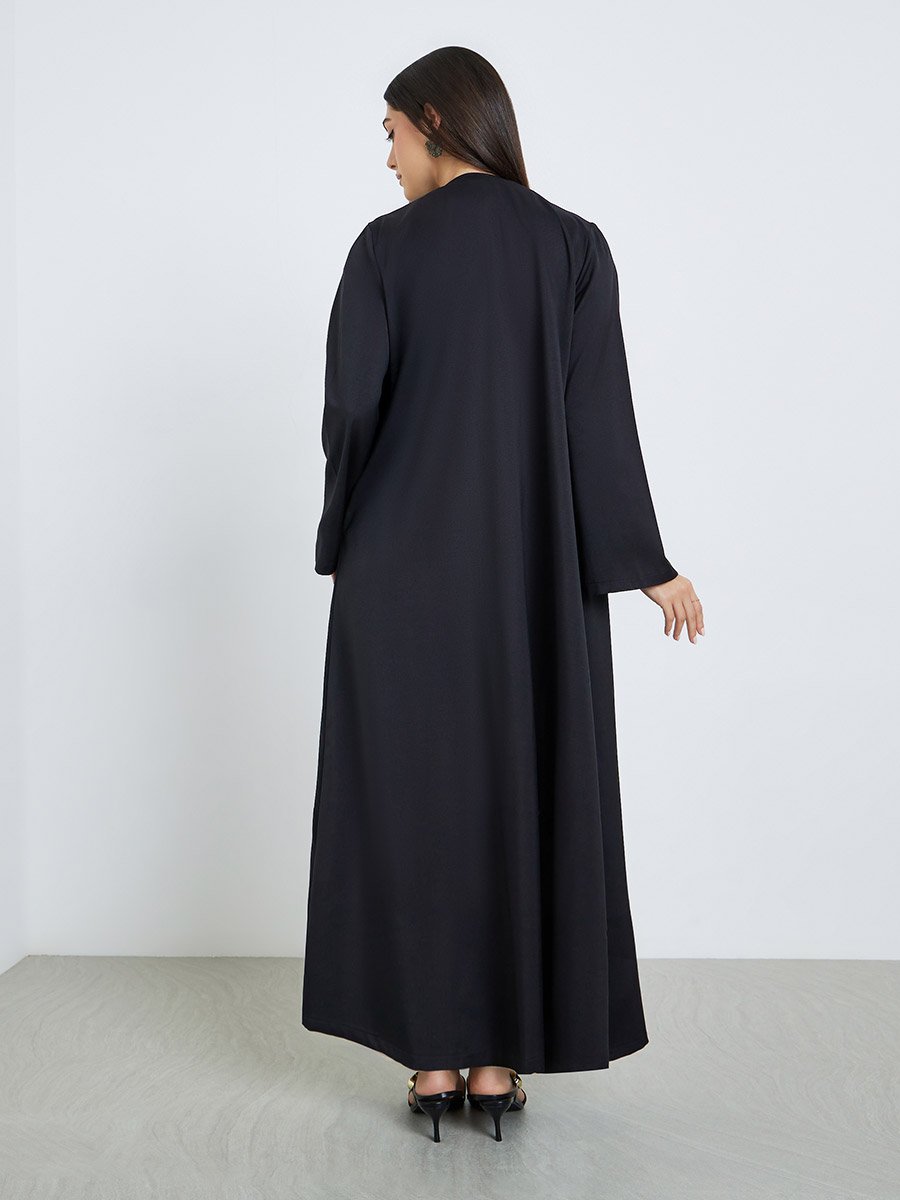 Women Black Floral Embroidered Abaya