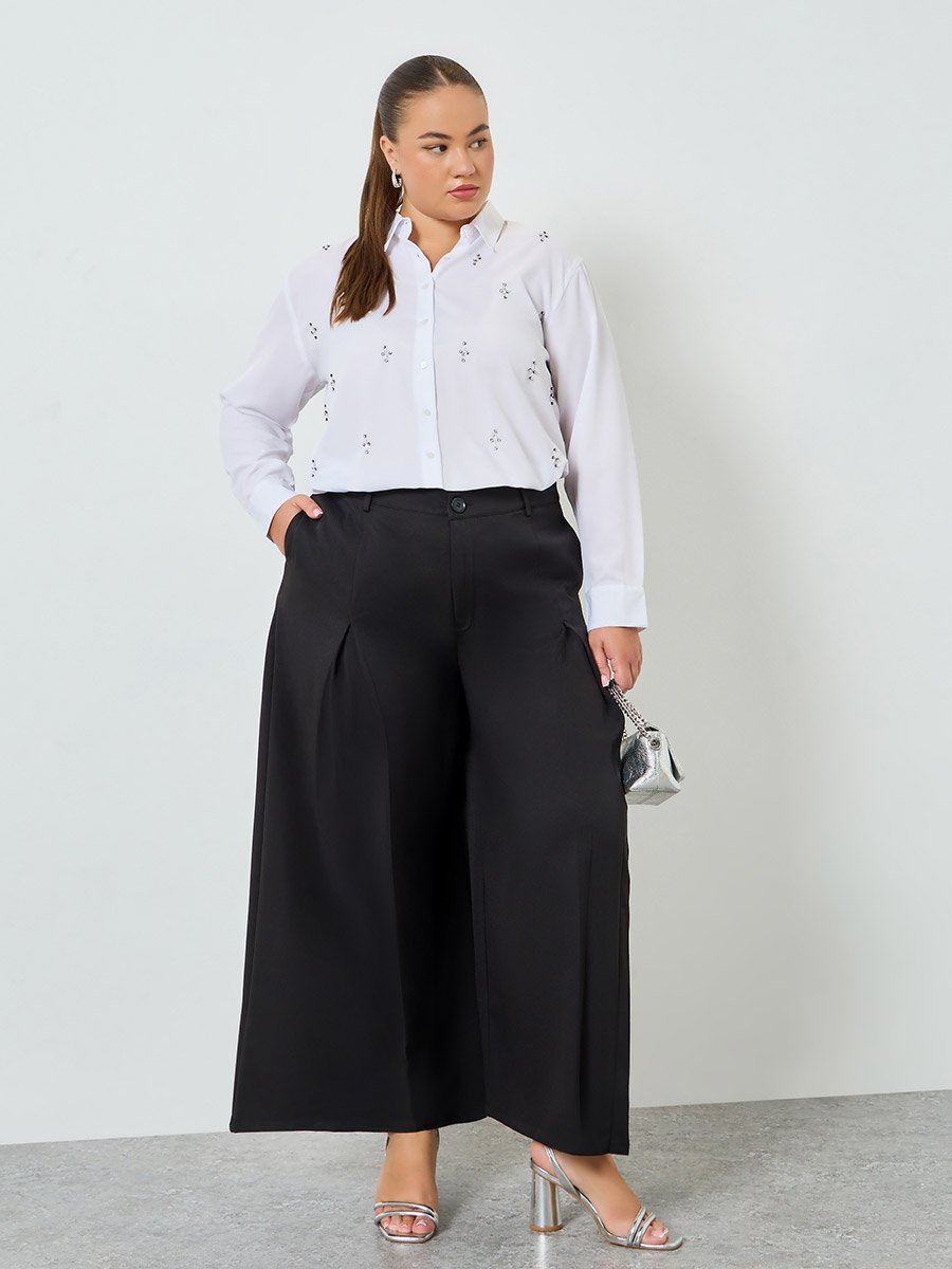 Plus Size Wide Leg Pants with Fold Pleat