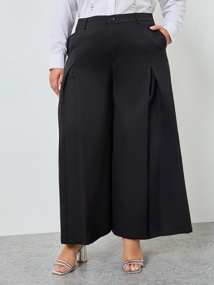 Plus Size Wide Leg Pants with Fold Pleat