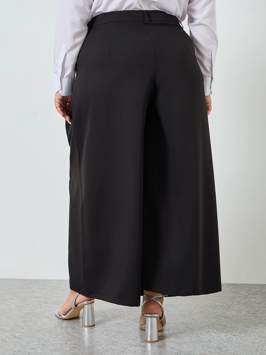 Plus Size Wide Leg Pants with Fold Pleat