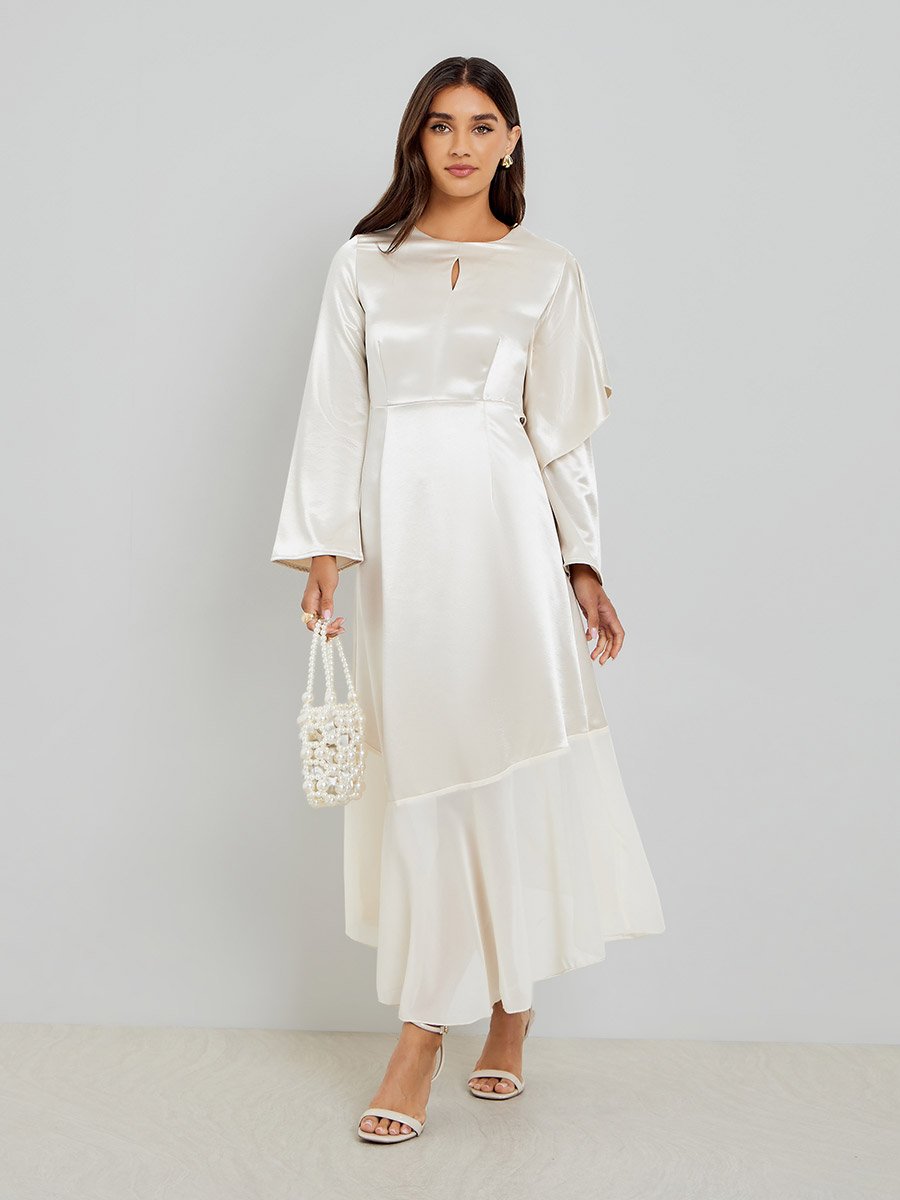 cream satin dress long sleeve Long Sleeve Cream Party Dresses Uk Satin Dress Long Sleeve Evening Maxi Dress Uk Satin Party