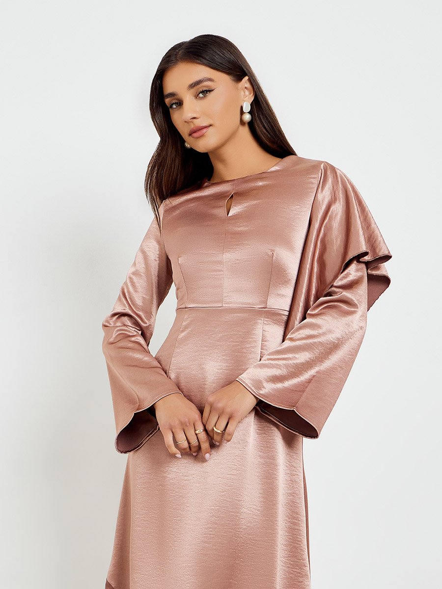 slim fit dress slacks Pink Satin Dress Long Sleeve