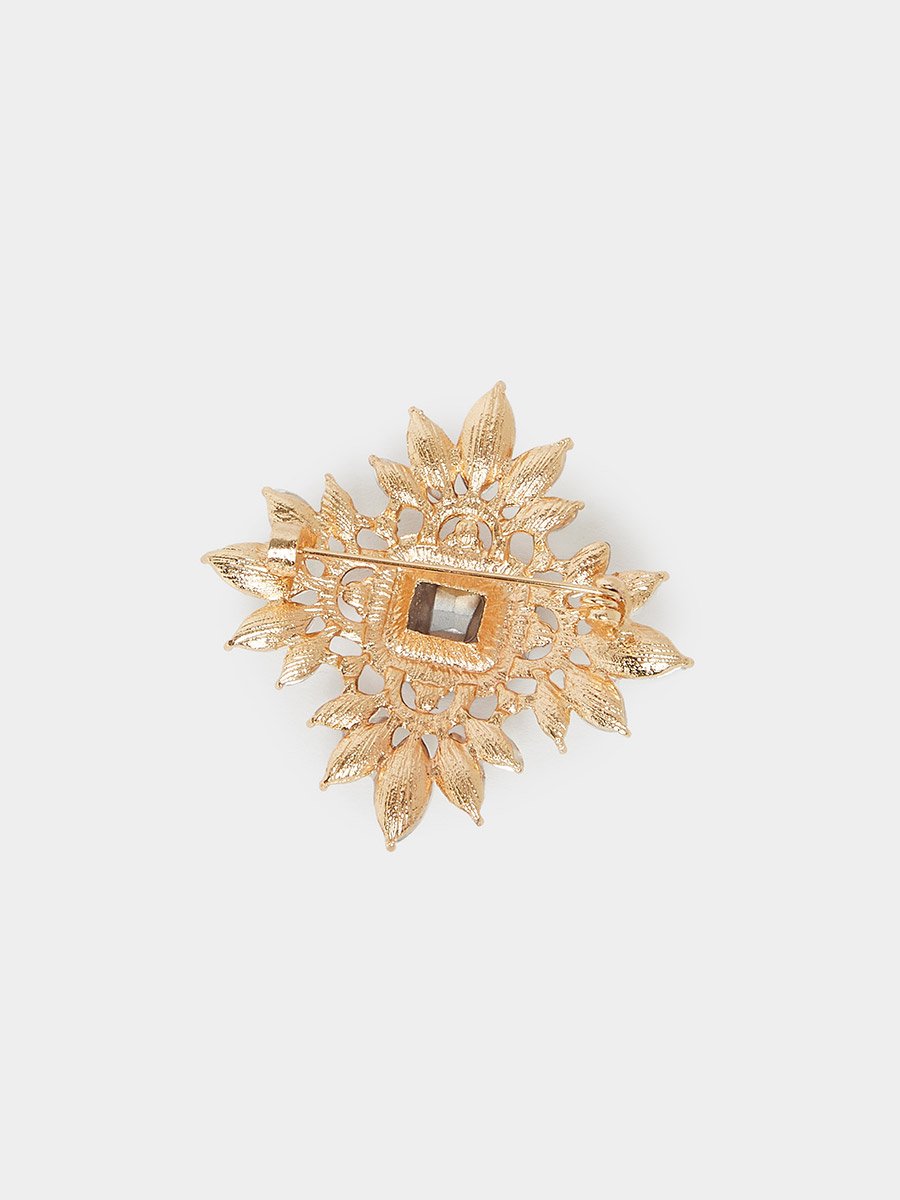 Gold-Tone Emerald and Crystal Brooch