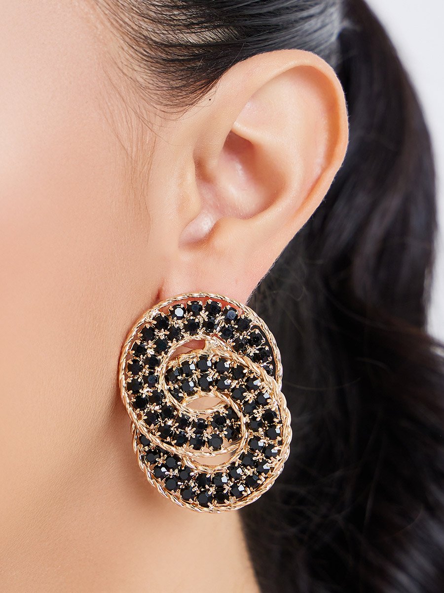 Black Stud Earrings with Diamante Detail