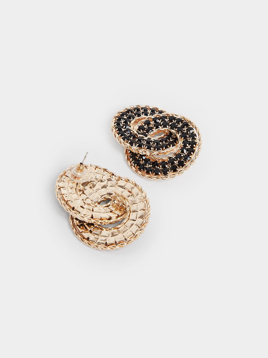 Black Stud Earrings with Diamante Detail
