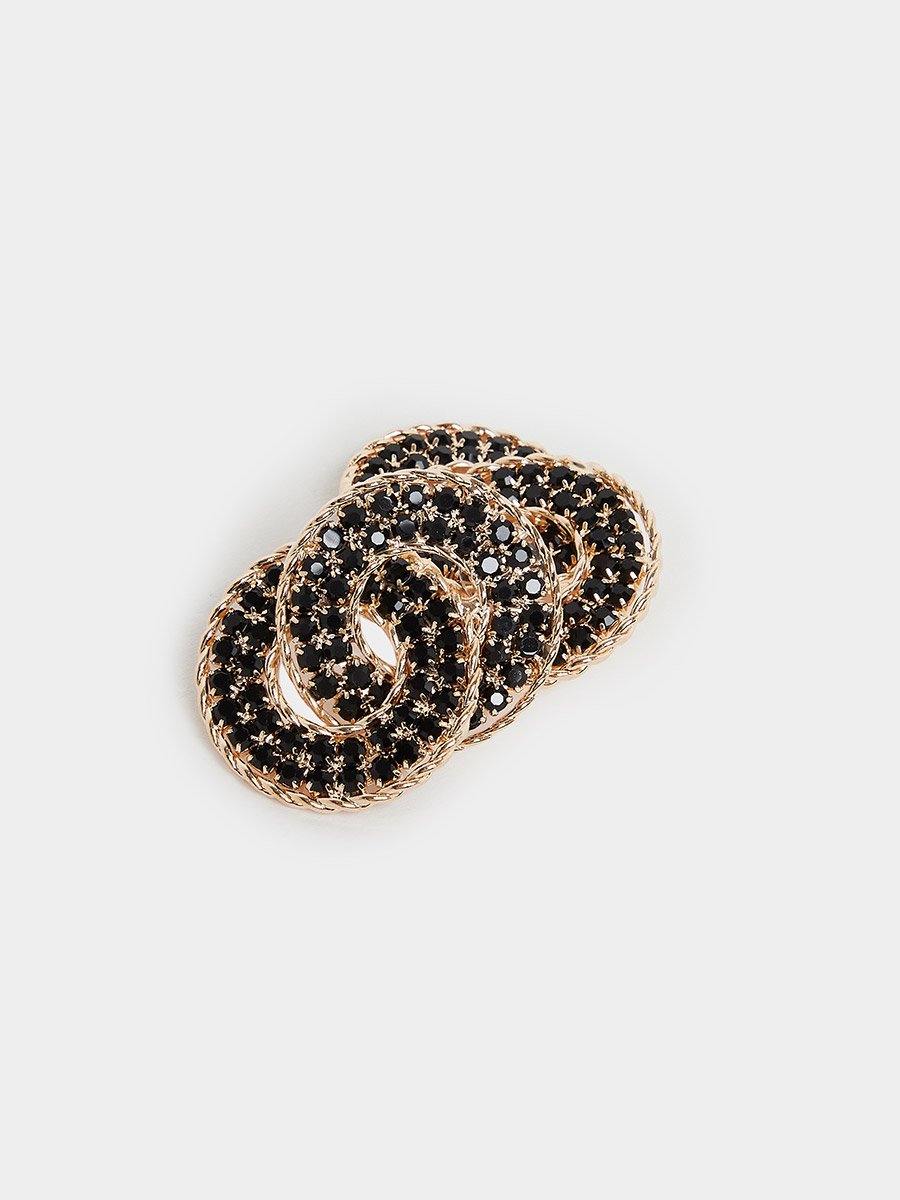 Black Stud Earrings with Diamante Detail