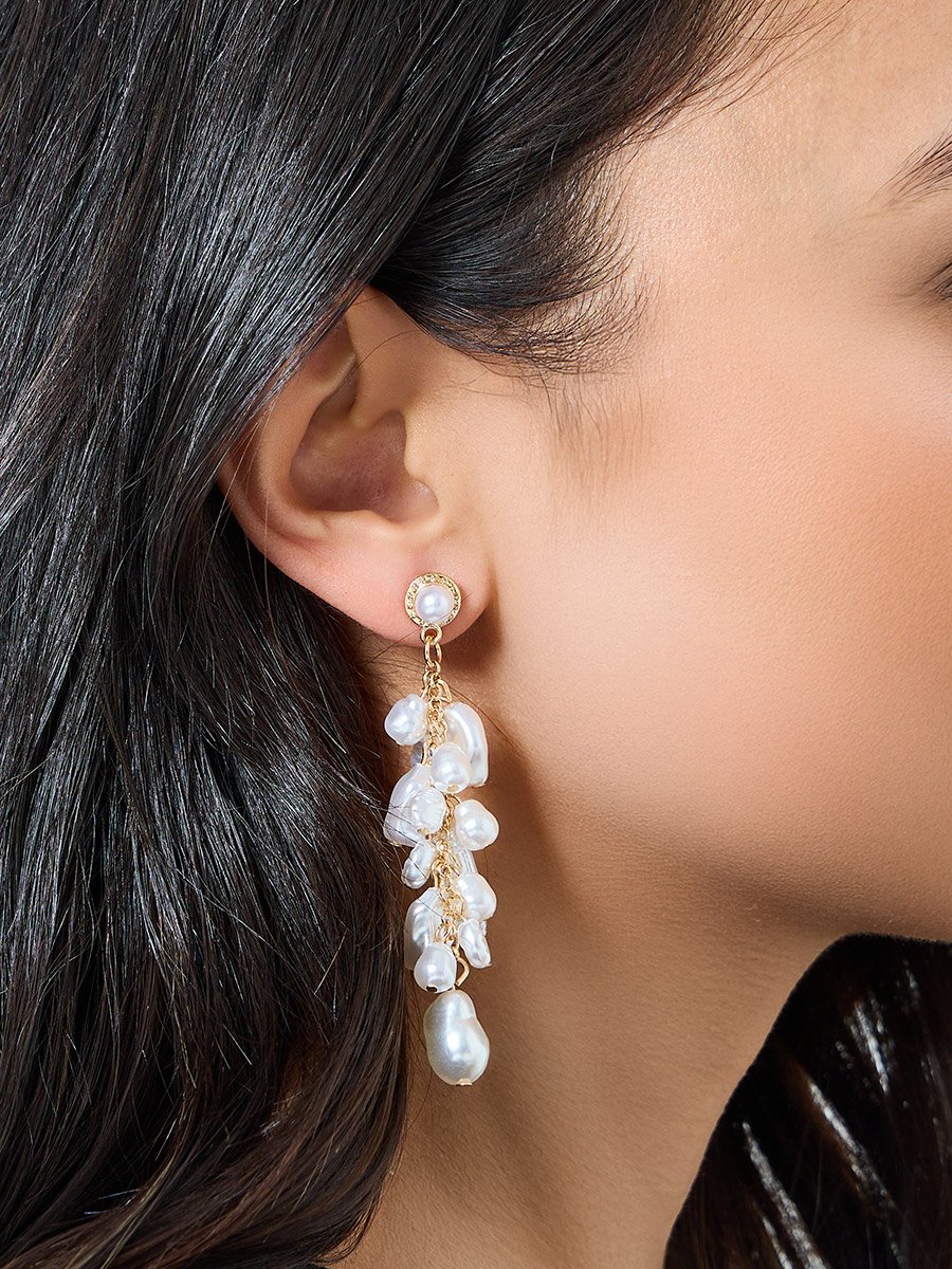 White Pearl Dangle Earrings