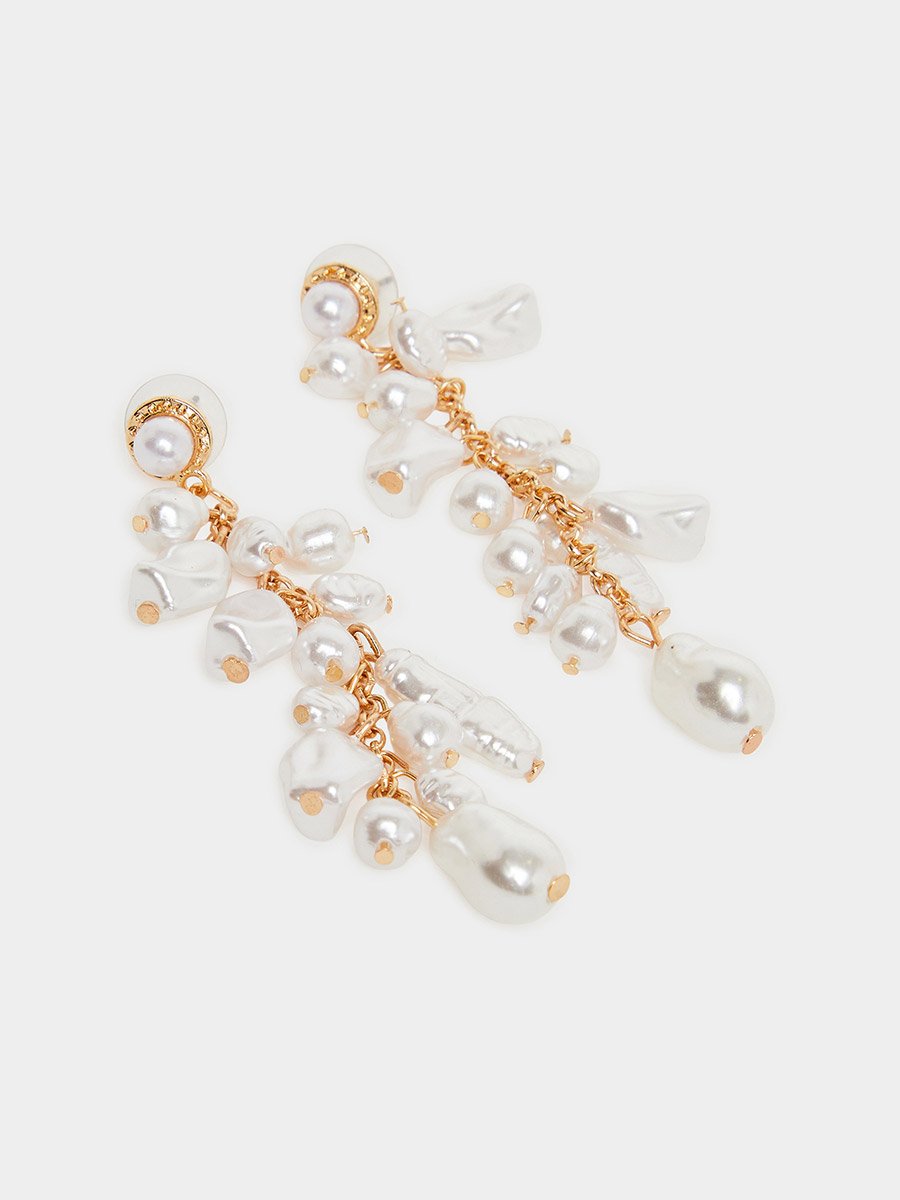 White Pearl Dangle Earrings