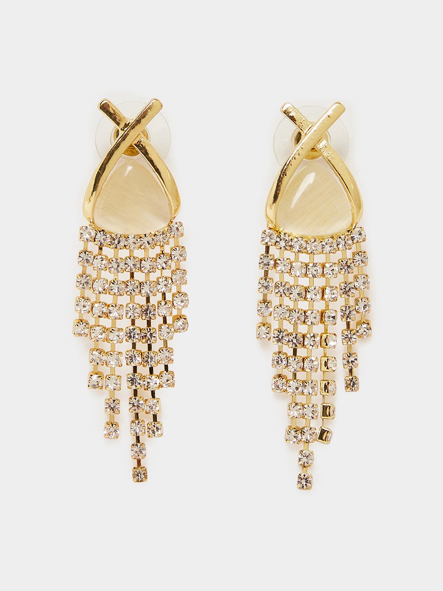 Gold Tone Crystal Dangle Earrings
