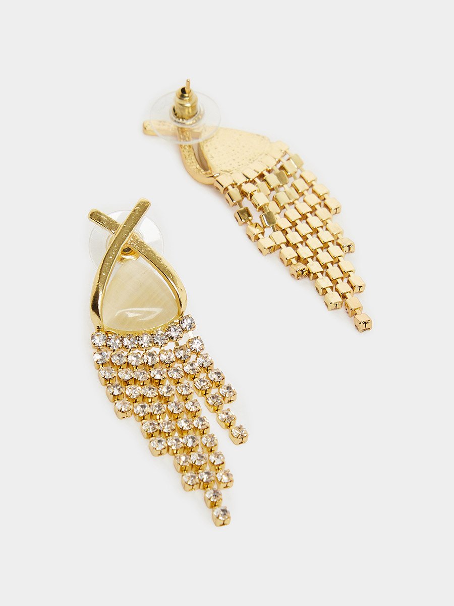 Gold Tone Crystal Dangle Earrings