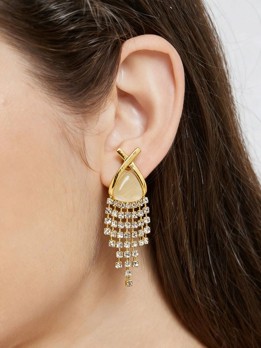 Gold Tone Crystal Dangle Earrings