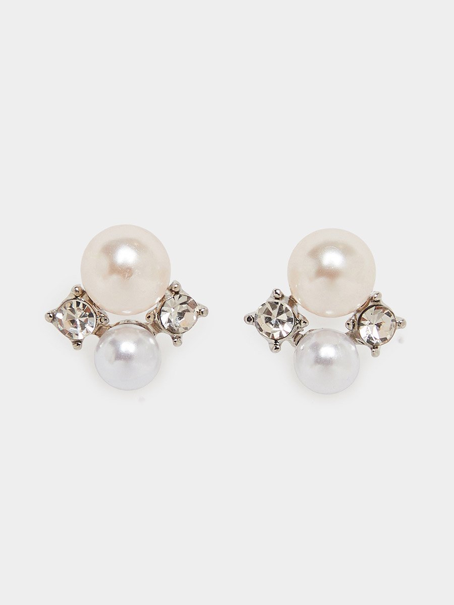 Faux Pearl Crystal Stud Earrings