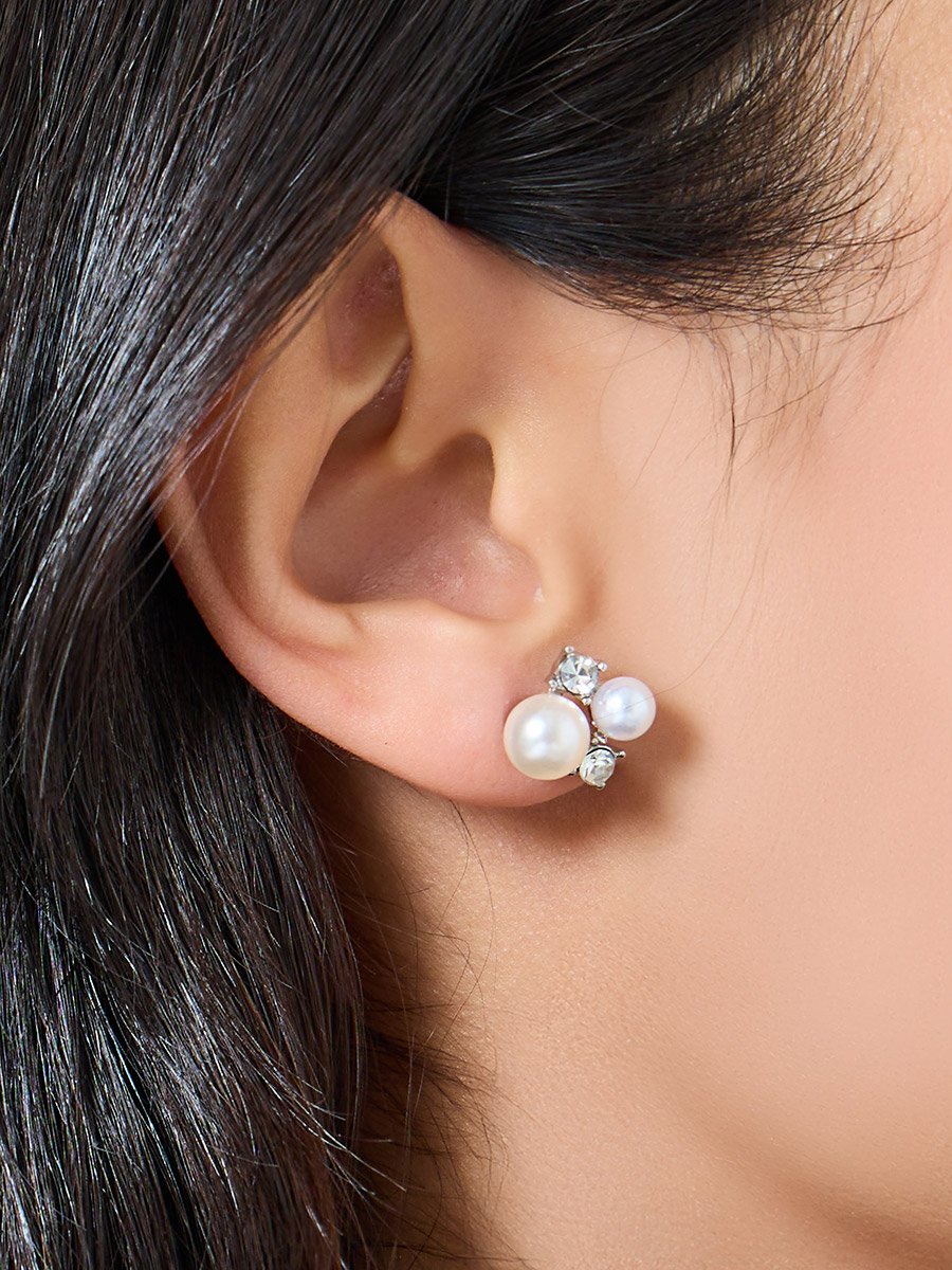 Faux Pearl Crystal Stud Earrings