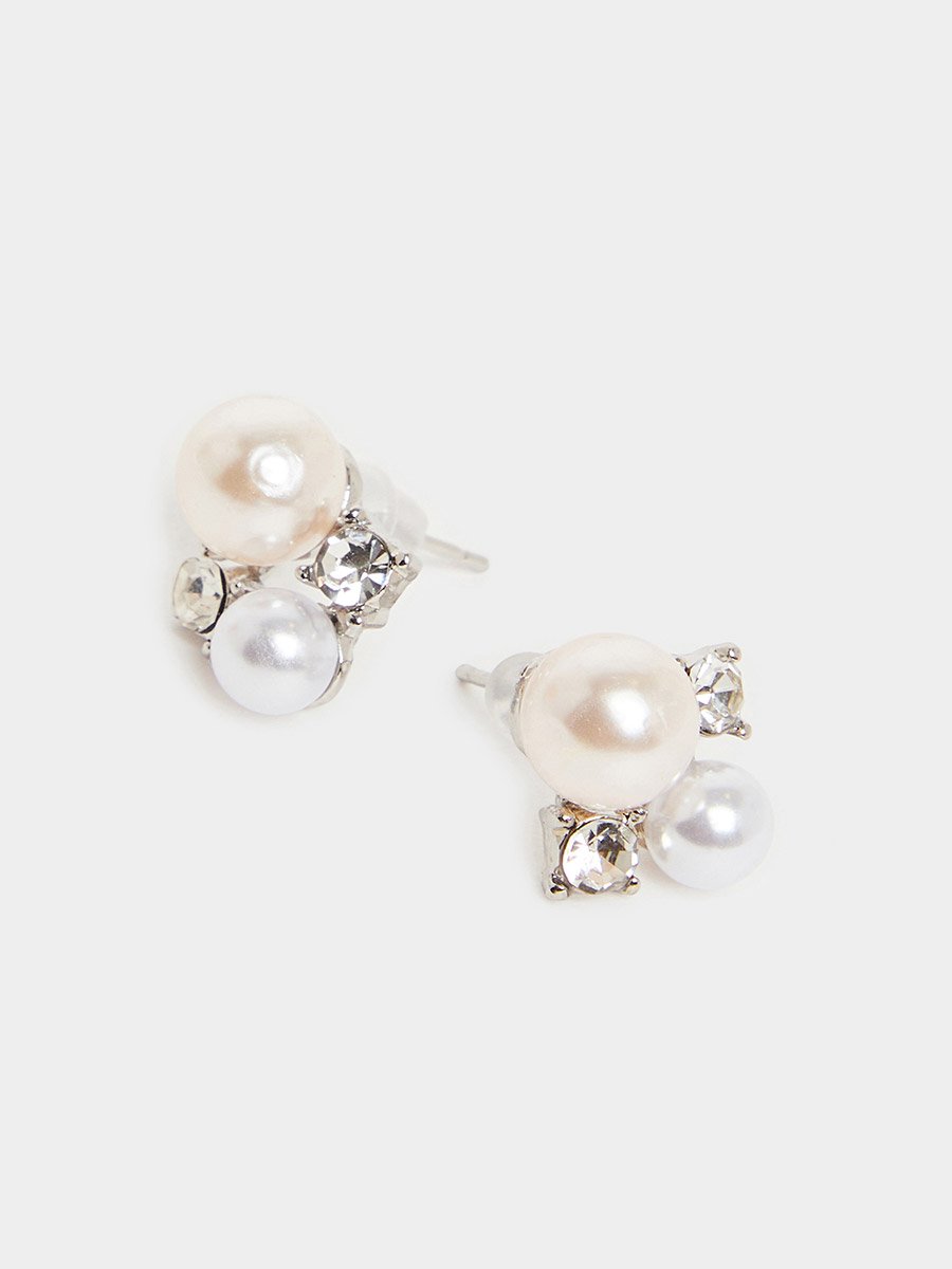 Faux Pearl Crystal Stud Earrings
