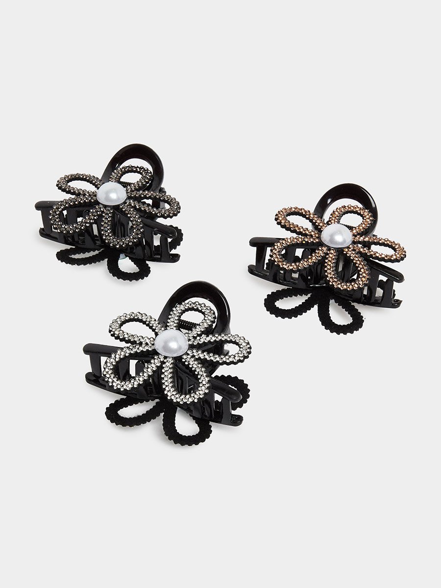 Pack of 3 - Sparkling Flower Hair Claws