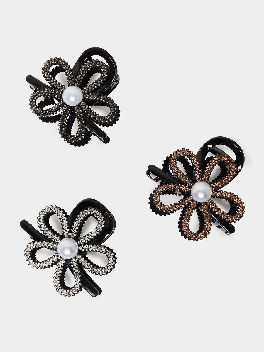 Pack of 3 - Sparkling Flower Hair Claws