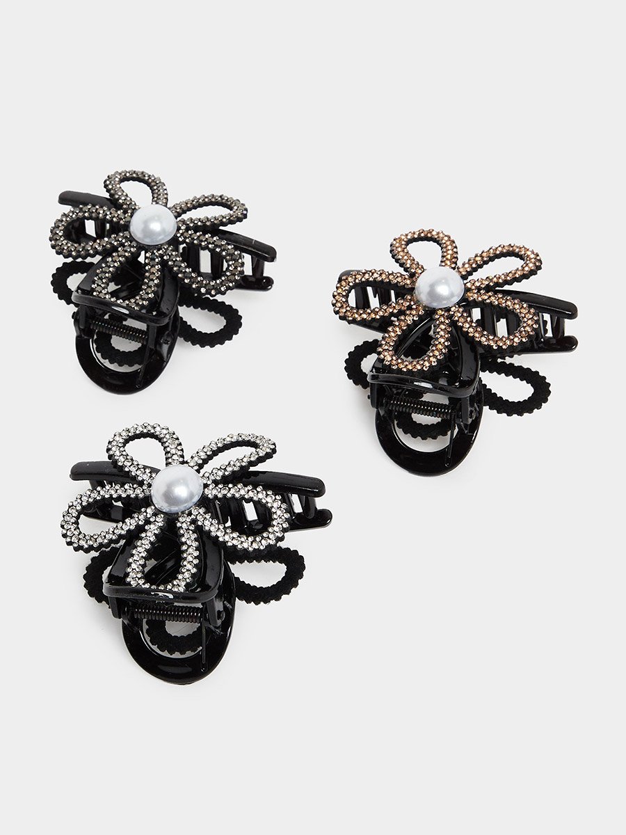 Pack of 3 - Sparkling Flower Hair Claws